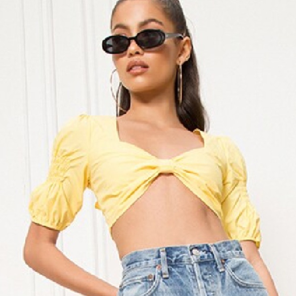NWT Superdown Puff Sleeve Wrap Crop Top